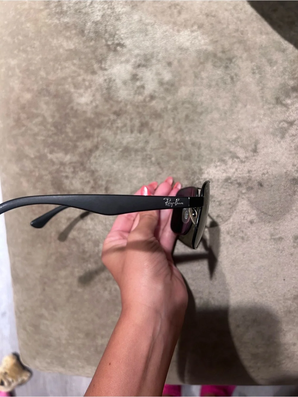 Ray-Ban Black Rectangular Metal Sunglasses with Dark Green Lenses